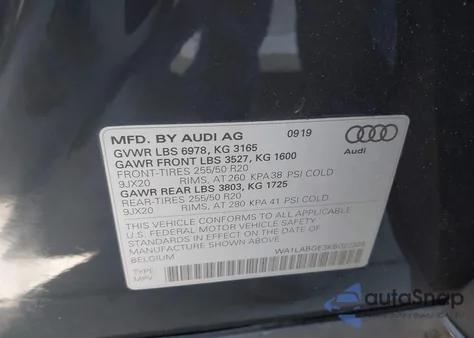 2019 Audi E-Tron Premium Plus z USA, uszkodzony, nr VIN WA1LABGE3KB022325